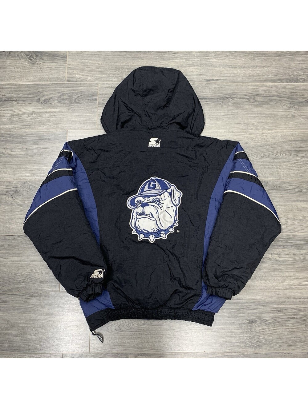 Vintage 90S Starter Georgetown Hoyas University Jacket Large Rare Men’s Black